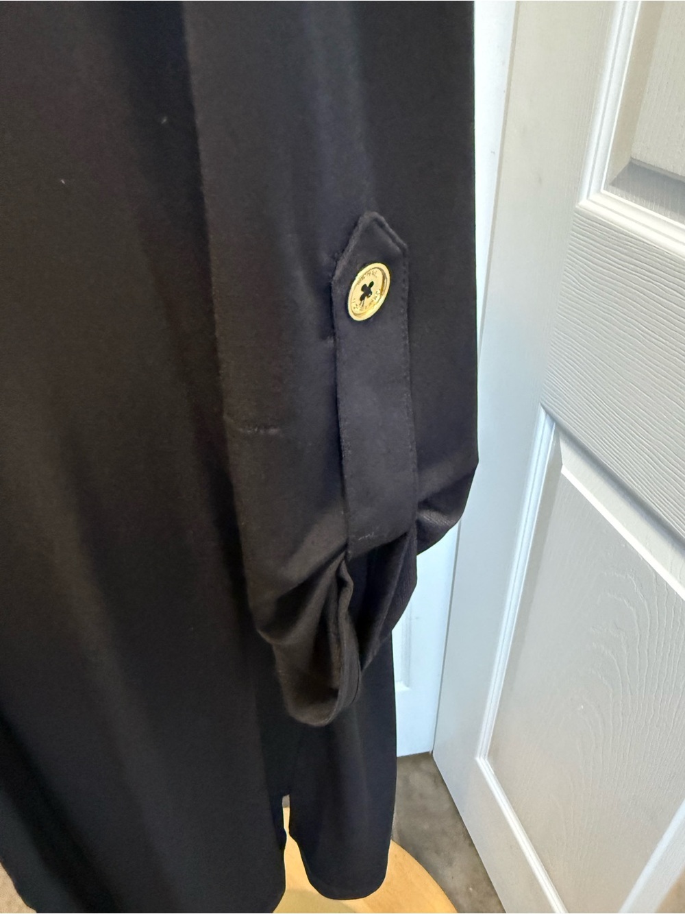 Michael Kors Black Long-Sleeve Dress with Gold Accent and Waist Tie - Picture 4 of 11